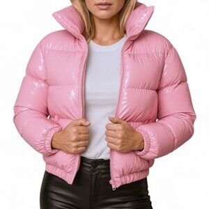 NEW* Vinyl Pink Crop Puffer Jacket